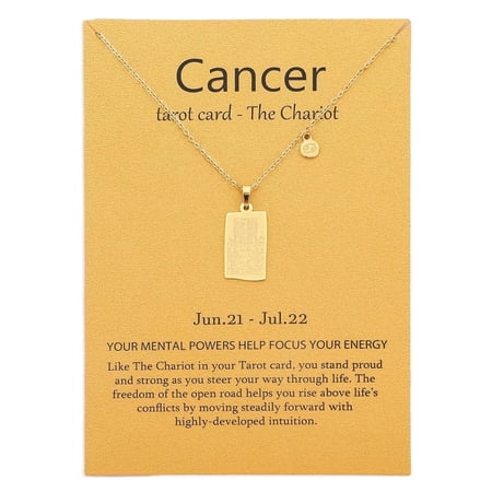 SWNXMG 14k Gold Plated Cancer Necklace Chariot Tarot Card Constellation Jewelry Birthday Gift for Women