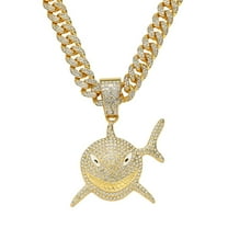 Hip Hop Cuban Chains Shark Pendant Necklace With 13mm Miami Cuban Chain Iced Out Bling HipHop Necklaces Fashion Jewelry