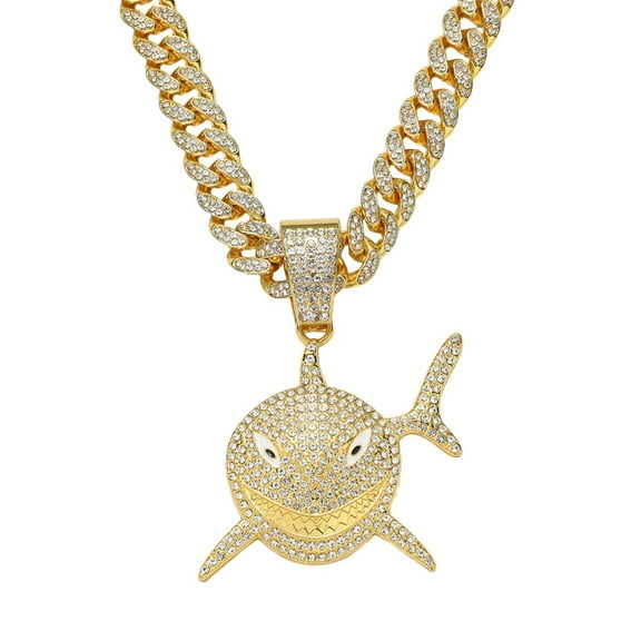 Hip Hop Cuban Chains Shark Pendant Necklace With 13mm Miami Cuban Chain Iced Out Bling HipHop Necklaces Fashion Jewelry