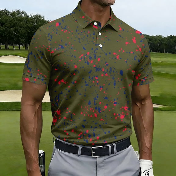 Men's Golf Polo Shirts Paint Splatter Print Short Sleeve Moisture Wicking Tees Summer Casual Performance Sports T Shirts, 3XL