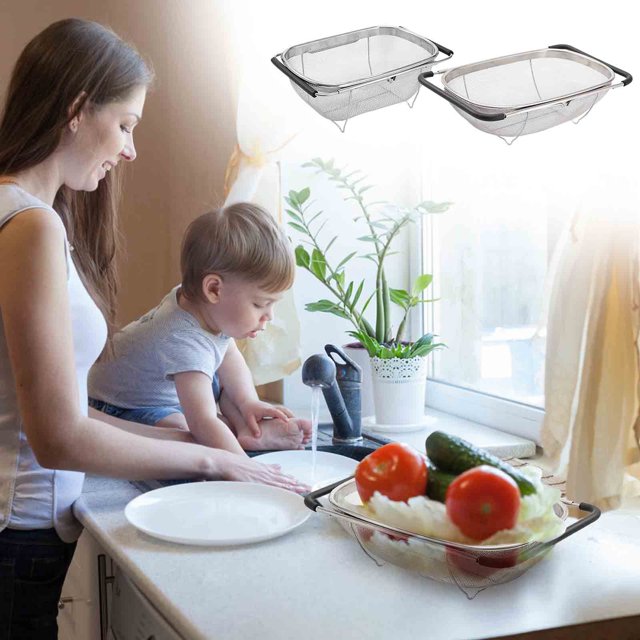 Colador de fregadero de malla fina de acero inoxidable con asa para fregadero de cocina Colador de fregadero de cocina Colador de arroz Colador ovalado de acero inoxidable Akmoler