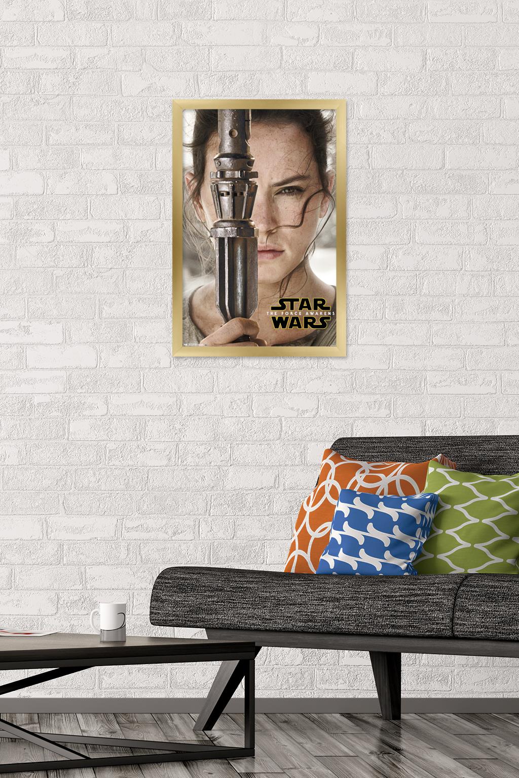 Star Wars: The Force Awakens - Rey Portrait Wall Poster, 14.725" x 22.375", Framed