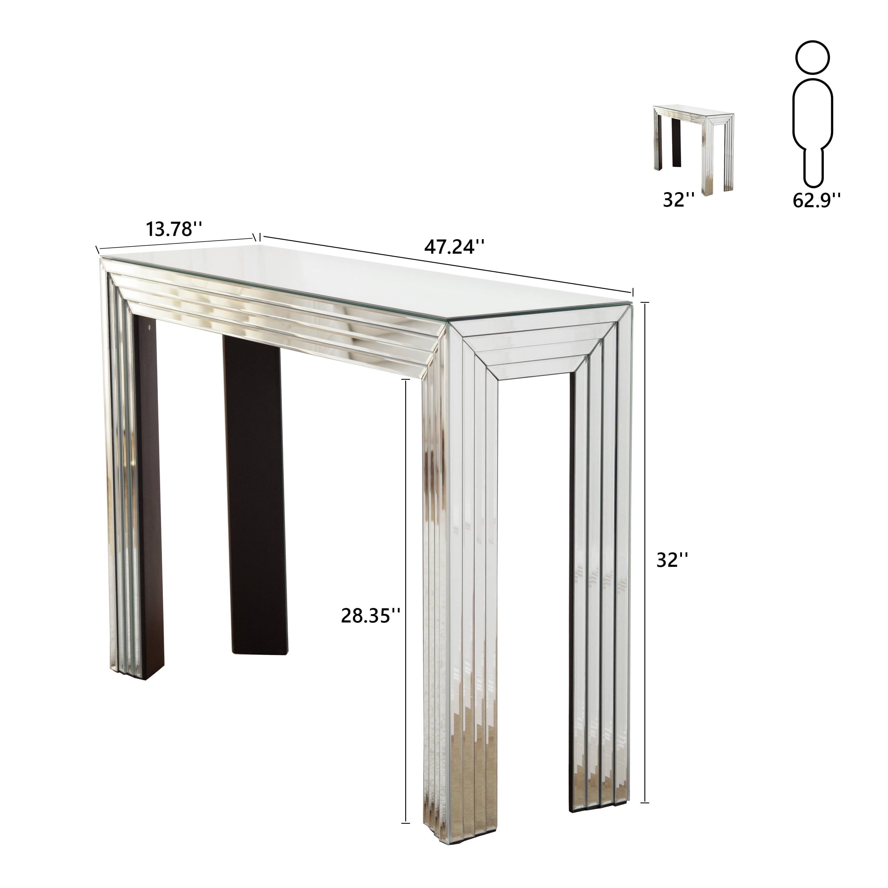 SHYFOY Silver Console Table Entryway Table with Line Design Mirror Finished Accent Table Sofa Table for Living Room Hallway Entrance