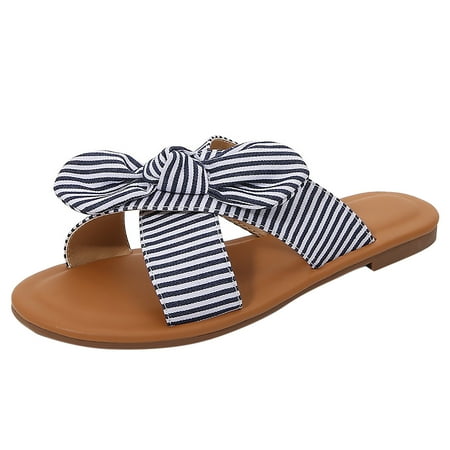 

Larisalt Wedge Sandals For Women Women s Wide Width Flat Slides Sandals Strapy Slide Sandal Slip on Dressy Summer Shoes Blue