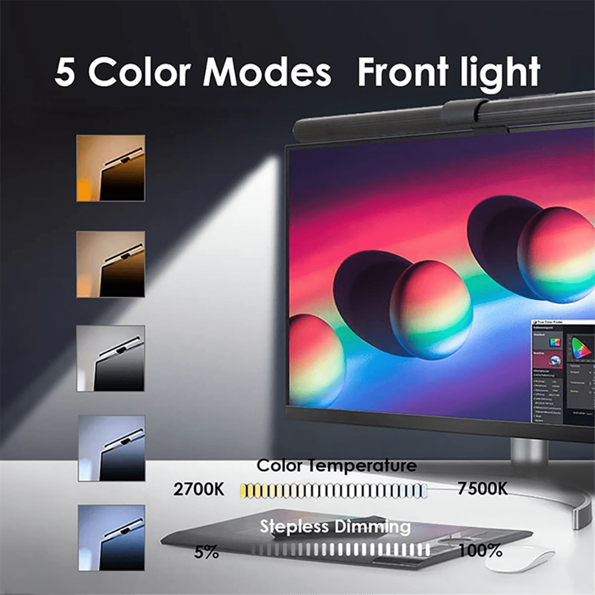 LED Desk Lamp Monitor Light Bar Eye-Care Stepless Dimming Lighting USB Table Lamp Computer Light Bar for Work/Gaming