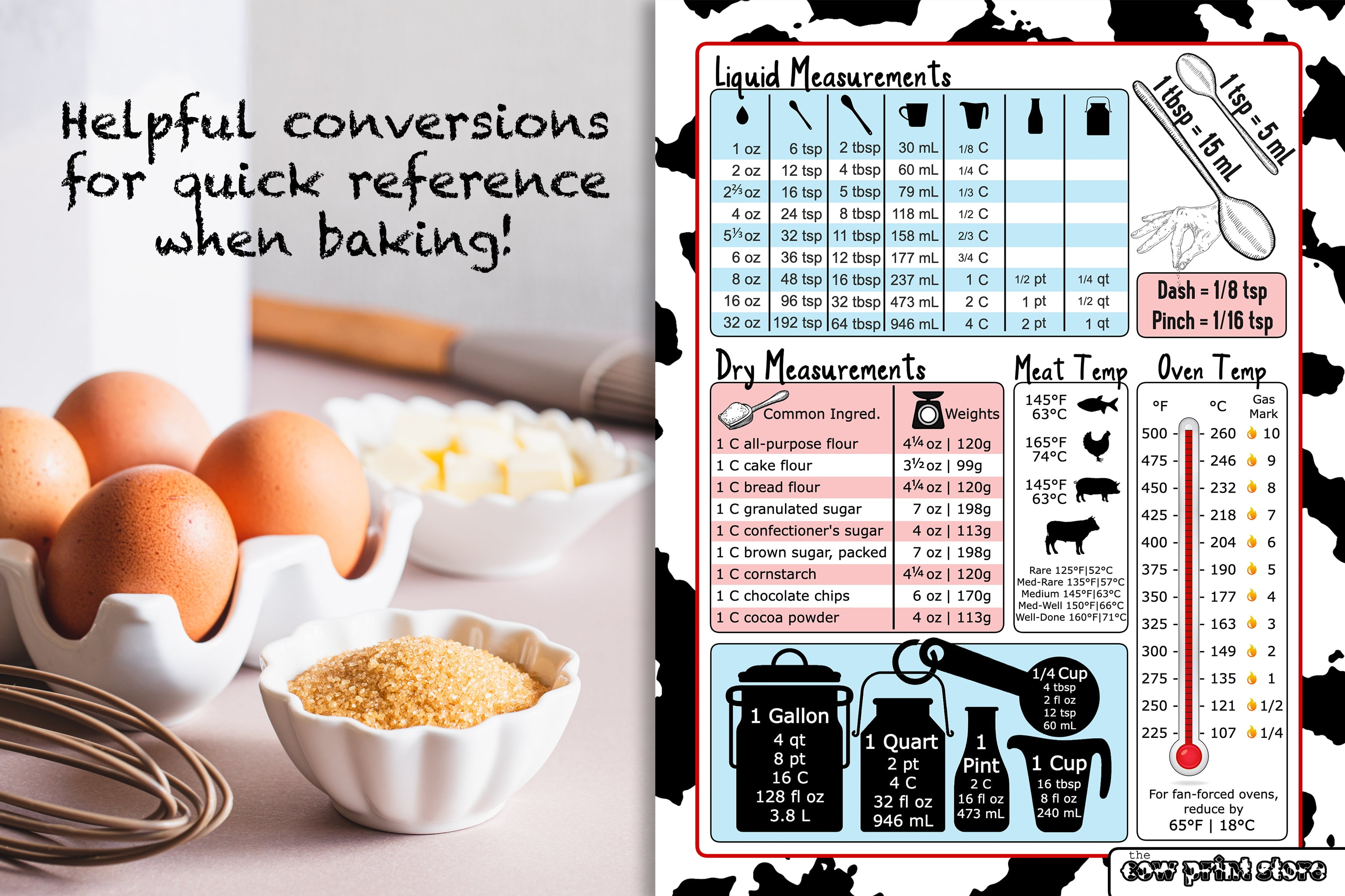 Cow Print Kitchen Conversion Chart Magnet, Baking Conversions for Meas –  The Cow Print Store