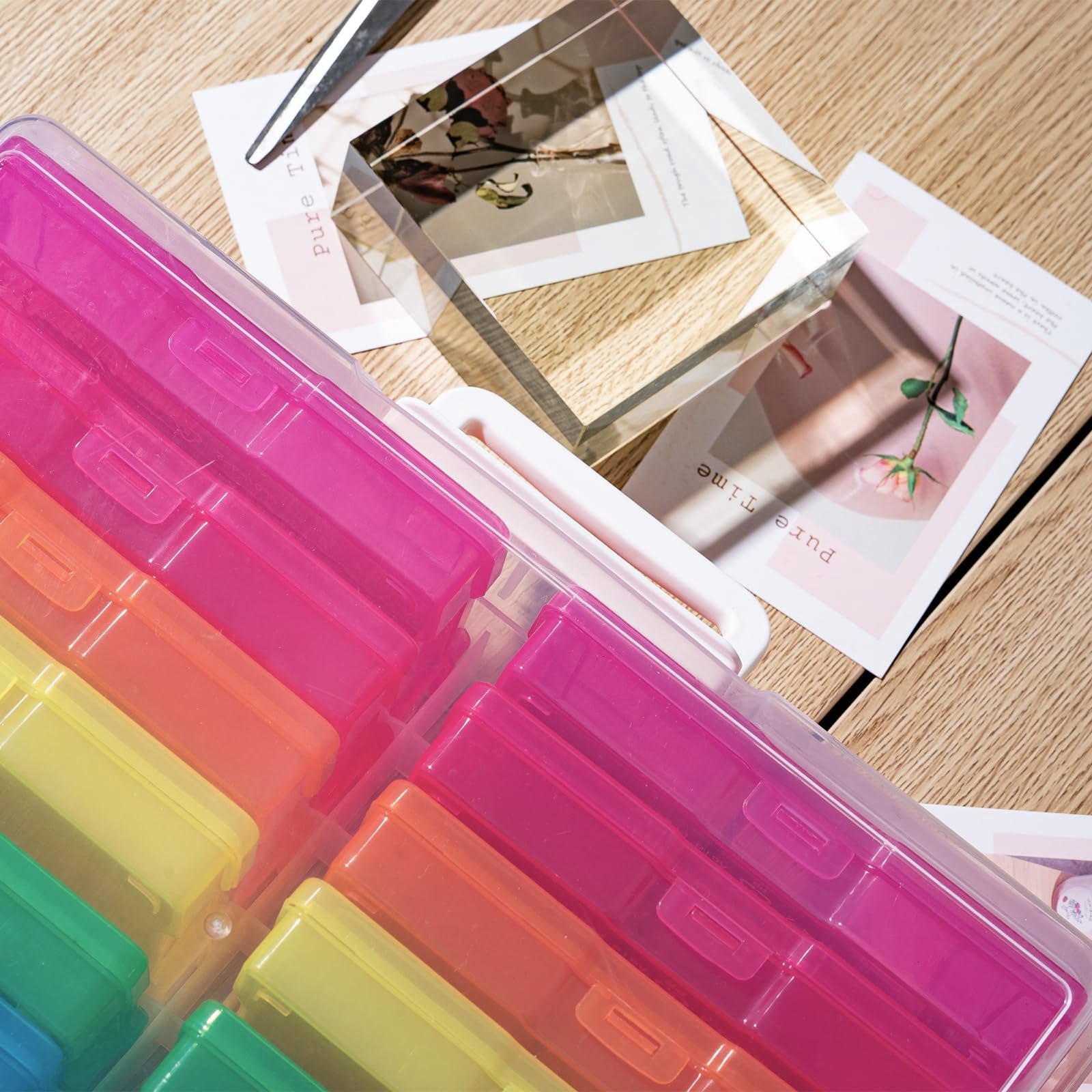 Transparent 4" X 6" Photo Cases And Clear Craft Keeper With Handle  16 Inner Organizers & Storage Box Plastic Containers (color - 2pack)