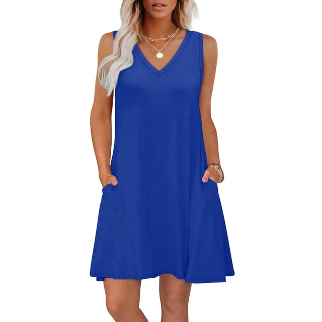 Vestido de verano WIHOLL 2025 holgado con cuello en V sin mangas y bolsillos