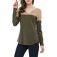 thumbnail image 3 of Camiseta casual de color bloque de manga larga con escote en V dividido para mujeres INSPIRE CHIC XL caqui, 3 of 7
