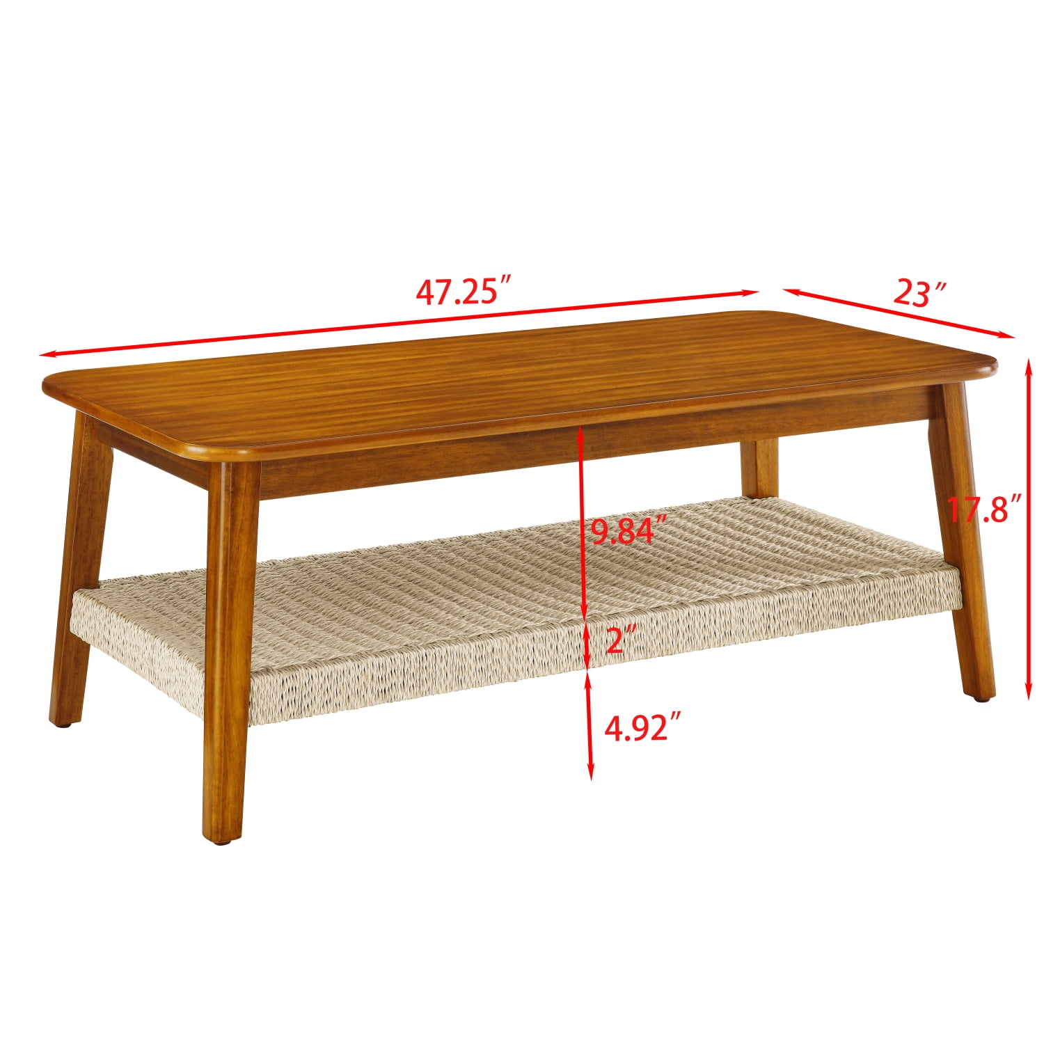 Mid-Century Modern Woven Coffee Table with Ample Storage, 47.25"