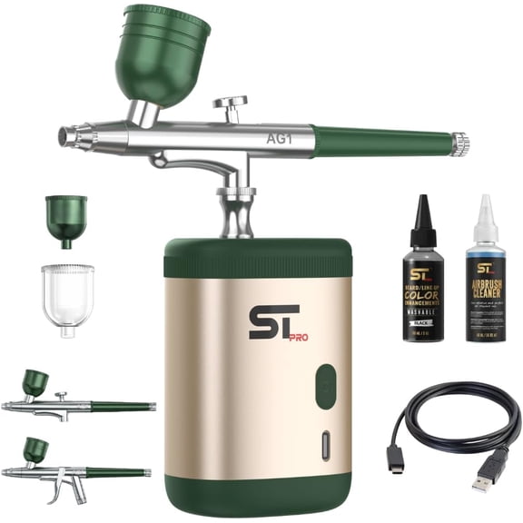 Supreme Trimmer Barber Airbrush Kit Cordless Hair and Beard Enhancement System with Ink Cleaning Solution 2 Style Triggers for Thinning Hair Natural Texture Fuller Looking Hair - AG1