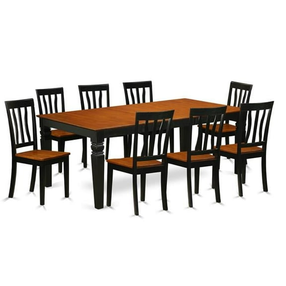 East West Furniture LGAN9-BCH-W Kitchen Dinette Set with One Logan Table & 8 Chairs, Black & Cherry - 9 Piece