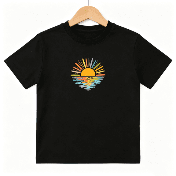 Colorful Rainbow Sun Ocean Boys Graphic Tee, Cute Summer 100% Cotton Kids Short Sleeve T-Shirt 4-13Y