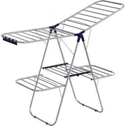 Clothes Drying Rack Foldable with Height-Adjustable Wings 33 Drying Rails Sock Clips Silver and Blue