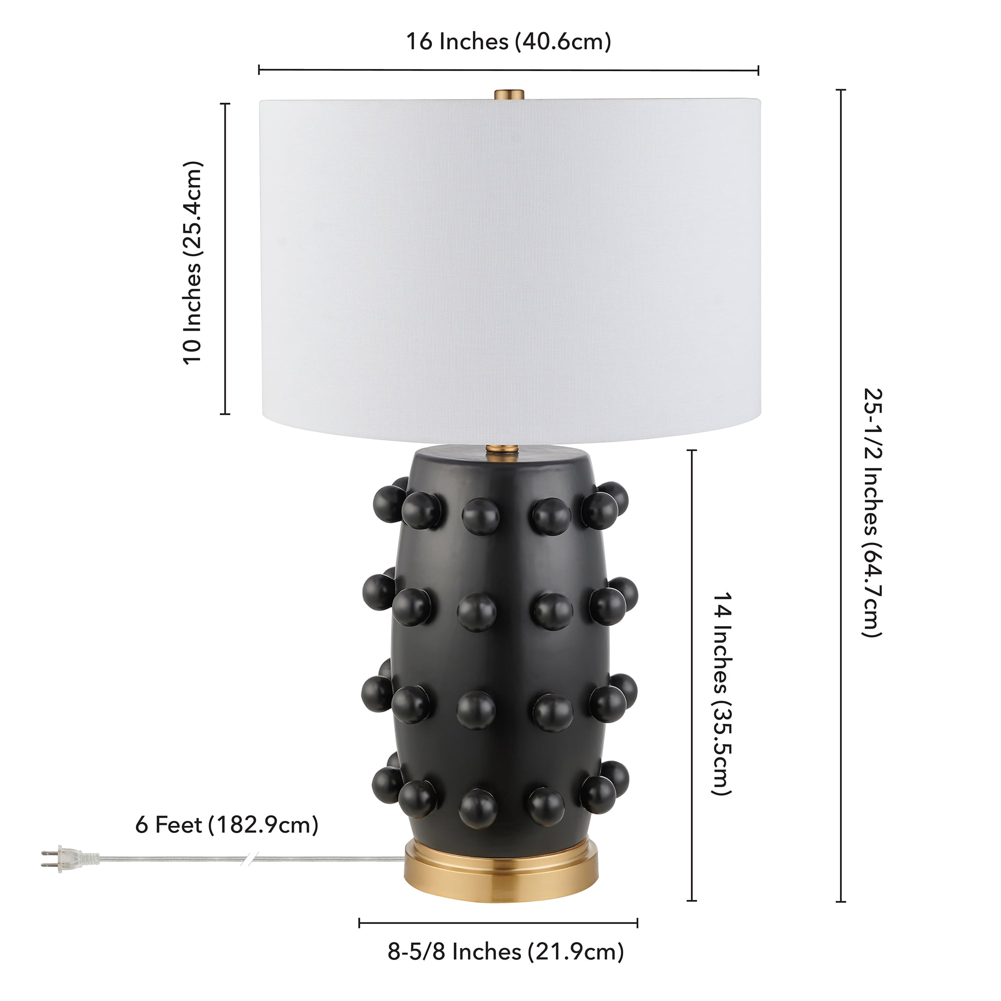 Evelyn&Zoe Farrington 26" Tall Ceramic Table Lamp with Fabric Shade, Matte Black/White