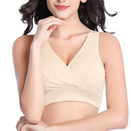 HCURIBAD Wireless Bras Clearance! Womens Nursing Maternity Bra Front Wraps Breathable Wire Sleep Nursing Bra Breastfeeding Tank Maternity Bras  Seamless Bra  Backless Bra  Bras for Women Beige L