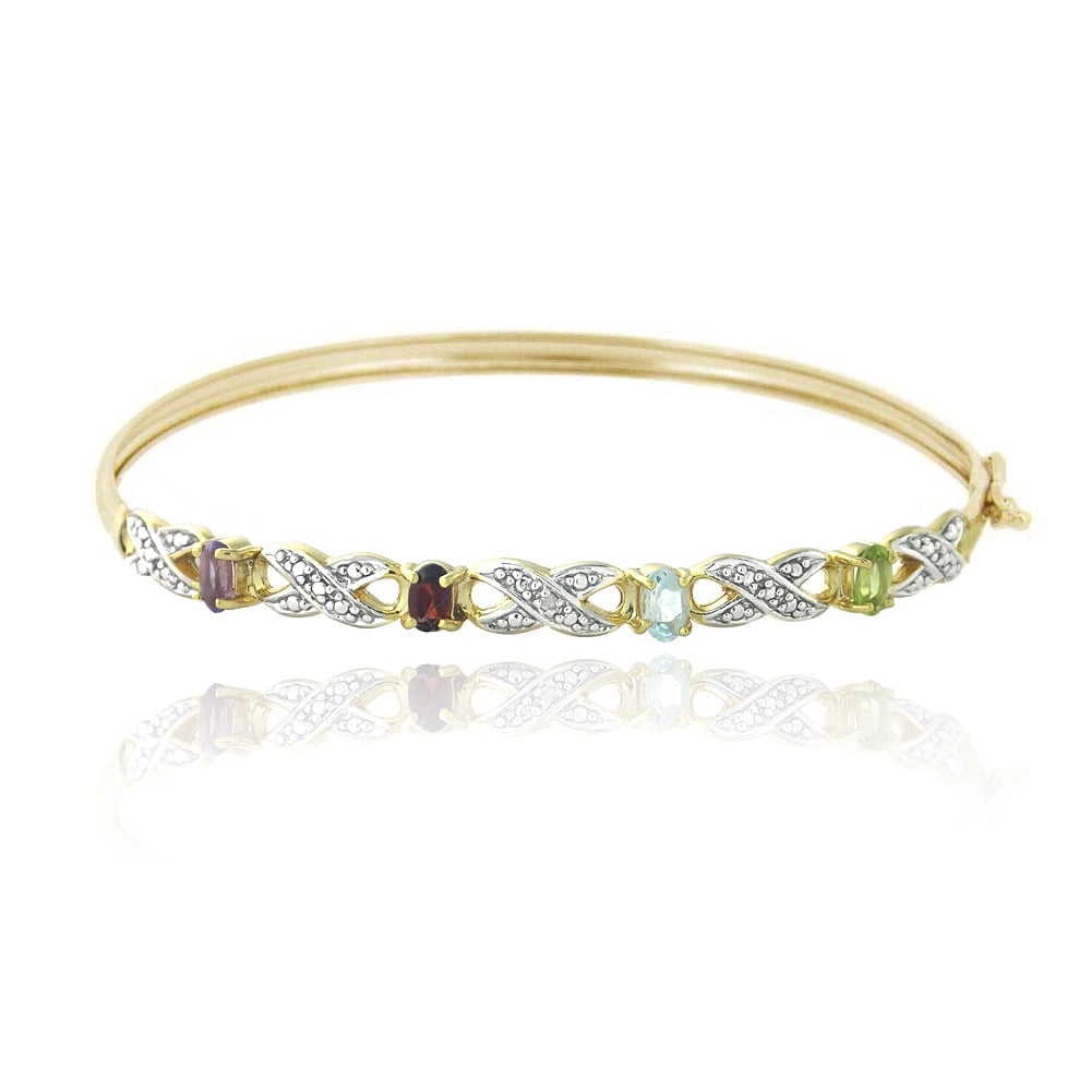 Glitzs Jewels Gold Tone Over Silver Multi Gemstone & Simulated Diamond Infinity Bracelet