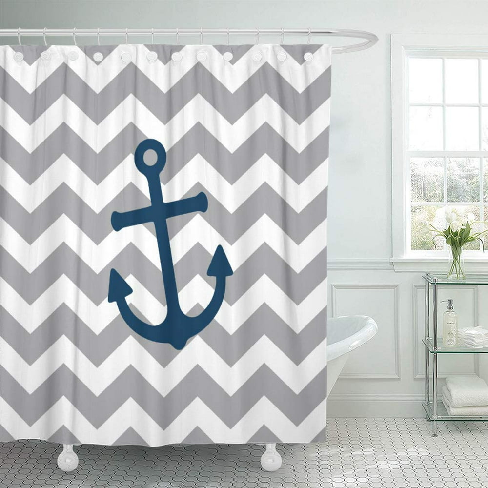 CYNLON Pattern Nautical Anchor Chevron Blue Grey Modern Bathroom Decor