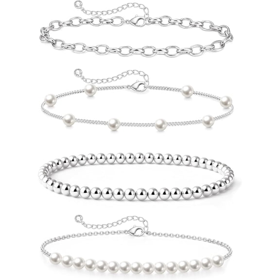 Soleilie Gold Pearl Beaded Bracelet for Women, 14K Gold Plated Jewelry Set With Paperclip Link Chain, Trendy Stack Bracelets