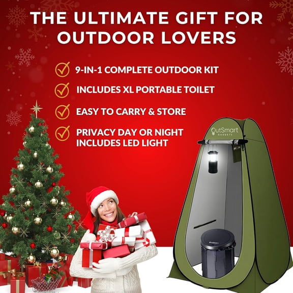 Outdoor Portable Toilet Set for Adults with Camping Night Lantern, Folding XL Toilet, Pop Up Privacy Tent and Carry Bags, Multipurpose Potty, Washable and Foldable for RV Travel