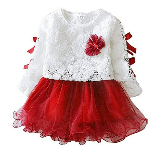 Traje de bebé de manga larga NikouMX vestido de princesa de encaje rojo 70 cm