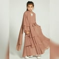 thumbnail image 5 of IBTOM CASTLE Kids Girls Muslim Abaya Dress Long Sleeve Chiffon Islamic Kaftan Robe Open Front Cardigan Prayer Dress with Hijab 13-14 Years Brown, 5 of 8