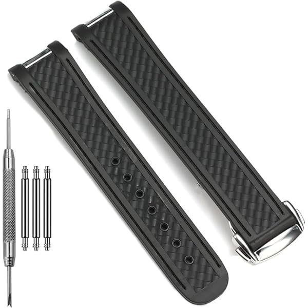 wonima11 20mm Curved End Rubber Silicone Replacement Strap Compatible with Omega Seamaster 300 AT150 Aqua Terra 8900 Watch Band Steel Buckle Bracelet