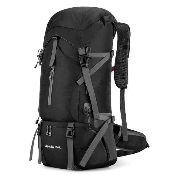 SHANNA 70L Waterproof Hiking Camping Backpack with Rain Cover Camping Rucksack Lightweight Hunting Rucksack,Black