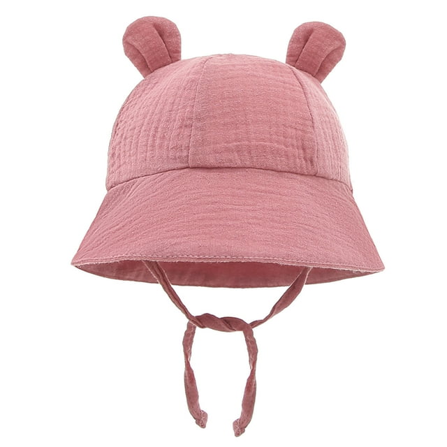 Toddler Baby Summer Sun Protection Fashion Solid Color Outdoor Sun-Hat Cute Bear Ears Sunscreen Hat Cap