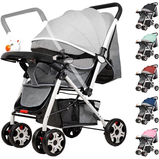 Carriola Infantil De Lujo Con Toldo De Viaje Compacta Y Ligera Carriola Para Bebe Con Jugetes Tela Transpirable Carrito Para Bebe Con Mango Ergonomico Carreola Ultra Ligera Y Comoda (Gris)