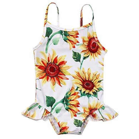 Styles I Love Baby Toddler Girls Yellow Sunflower Ruffle One-Piece Swimsuit Bathing Suit Beach Swimwear 1-Piece Swimsuit