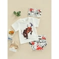 thumbnail image 3 of Franhais Infant Baby Girl Summer Clothes Set, Animal Print Short Sleeve Crew Neck T-Shirt + Cactus Print Shorts + Bow Headband, 3 of 7