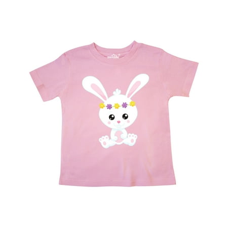 

Inktastic Cute Bunny White Bunny Bunny With Flower Wreath Gift Toddler Toddler Girl T-Shirt