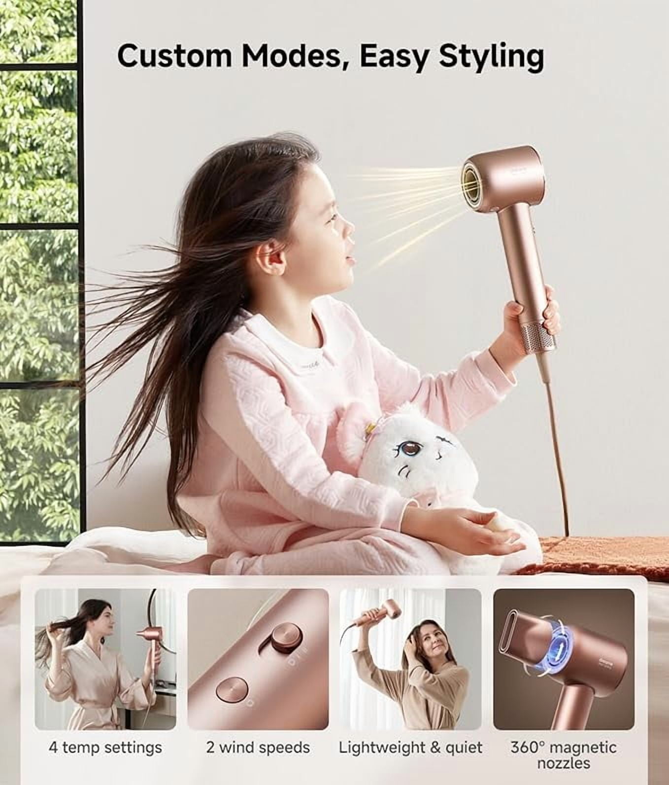 DREAME Hair Glory Combo High-Speed Hair Dryer, 110,000 RPM Motor, 300 Million Negative Ions, Fast-Dry in 2 Minutes, Smart Temp Control, for Smooth, Shiny Hair
