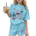 thumbnail image 2 of ITSAME Girls 4th of July Outfit Set, Short Sleeve Shirts and Shorts Bow Print Summer Casual Clothes 2-Piece Sky Blue Size 6, 2 of 6