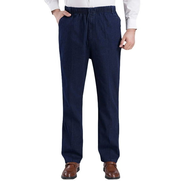 Youmylove Men's Jeans Mens Elastic Waist Denim Pants Casual Loose Straight Jeans Regular Fit Comfort Stretch Jean Trousers Comfy Stretch Jeans