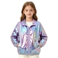 thumbnail image 2 of Krdevn Unisex Kids Metallic Shiny Zip Jacket, Lapel Collar Long Sleeve Fashion Casual Coat Trendy Boys Girls Coat for Spring Fall,Purple, 2 of 9