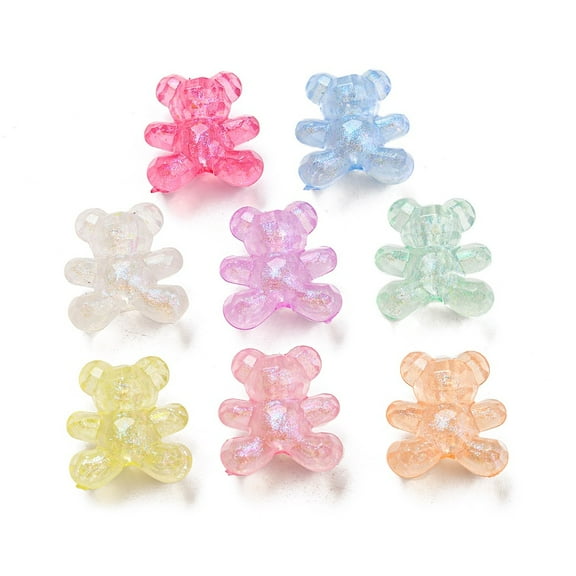 20 pc Luminous Acrylic Beads Glitter Bear Glow in the Dark Mixed color 18.5x17x12mm Hole: 2.2mm