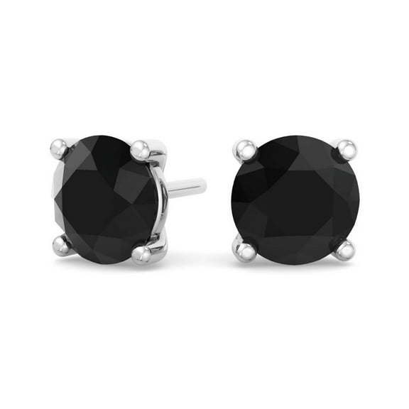 10k White Gold Plated 4 Carat Round Created Black Sapphire Stud Earrings