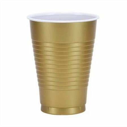 EcoQuality 12oz Gold Plastic Cup - Disposable Clear Plastic Cups - Eco-friendly Cold Cups for Home, Office, Events, Wedding, Parties (120)