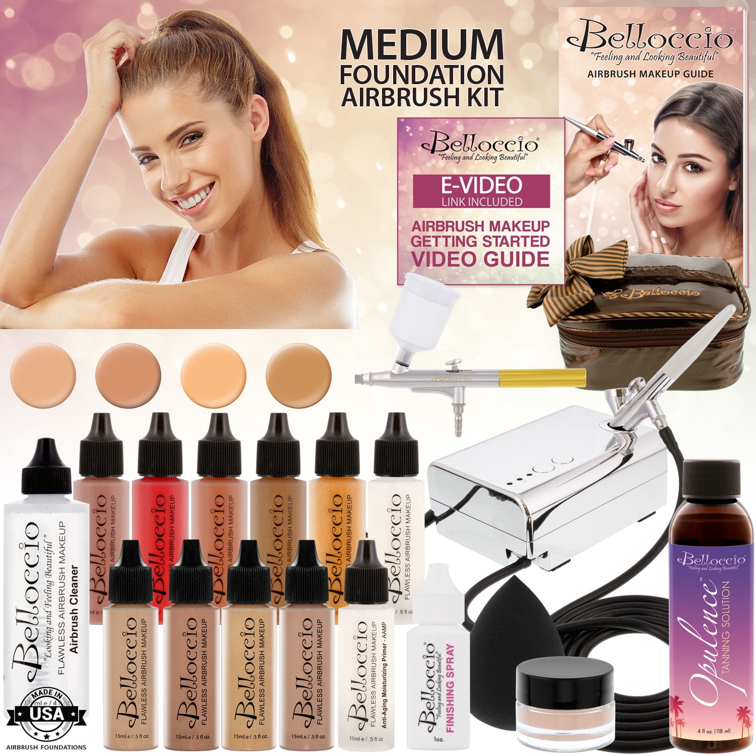 Belloccio Makeup and Tanning Airbrush System with MEDIUM Foundation and