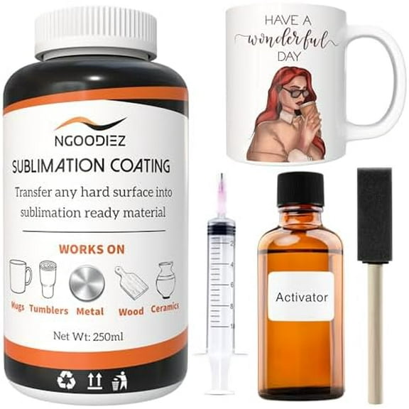 Sublimation Coating - 250ml Universal Coating Kit for Mugs, Tumbler, Ceramics, Wood, Glass, Metal - Sublimation Liquid Coating, Durable, High Gloss Finish - Sublimation Supplies and Accessories Kit
