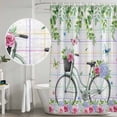 thumbnail image 5 of Spring Shower Curtain, Waterproof Shower Curtains for Bathroom, Bicycles Botanical Leaves Rose Colorful Stripes Washable Fabric Bathtub Curtain Set Bath Decor with 12 Hooks 72"x78", 5 of 8
