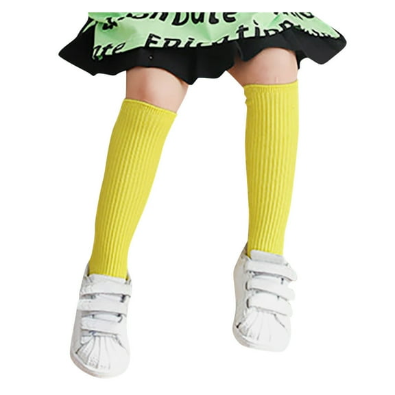 Generic Socks Toddler Girl Kids Baby Girls Candy Colors Knee High Antislip Stockings Socks Family for Cute Casual Soft Comfortable Breathable (One Size,Yellow)