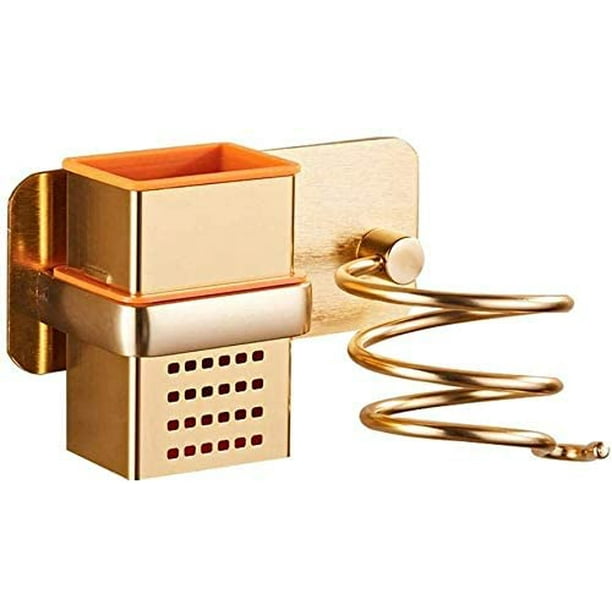 Hair Dryer Holder With Wall Mount Secure Without Drilling Multifunctional Aluminum Bathroom Organizer Gold Com - Wall Mount Hair Dryer Holder Gold Hair Dryer Holder With Wall Mount Secure Without Drilling Multifunctional Aluminum Bathroom Organizer Gold Com - Wall Mount Hair Dryer Holder Gold