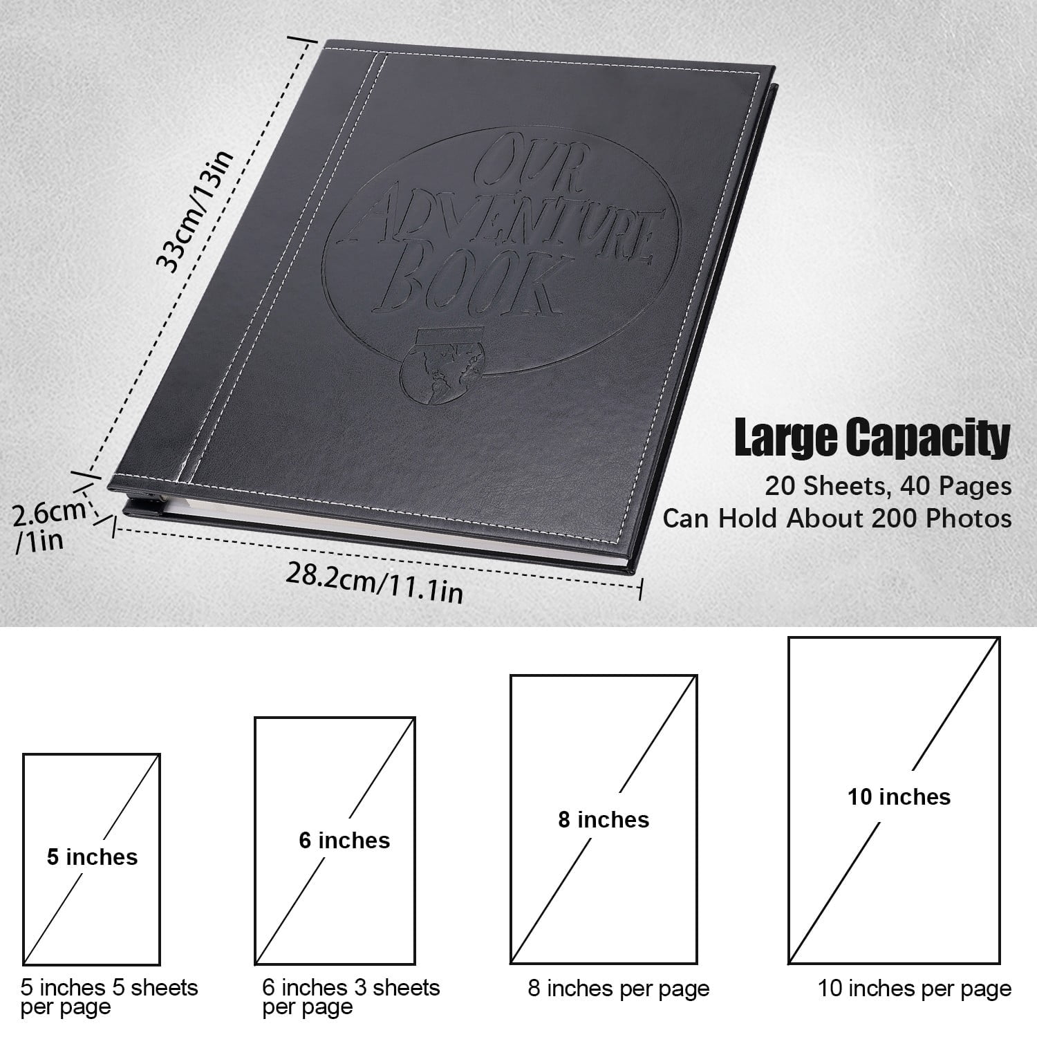TJT Photo Album for 3x5 4x6 5x7 8x10 Pictures, 40 Pages Leather Large Self Adhesive Pictures Album Birthday Christmas Wedding Anniversary, Black