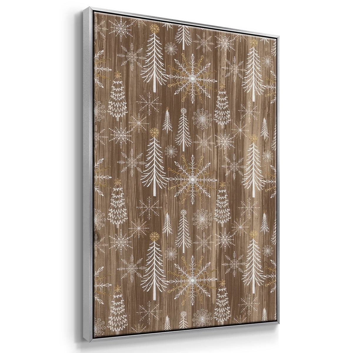 Barnwood Wonderland Collection E - Framed Gallery Wrapped Holiday Canvas - 27 x 41 - Silver Frame