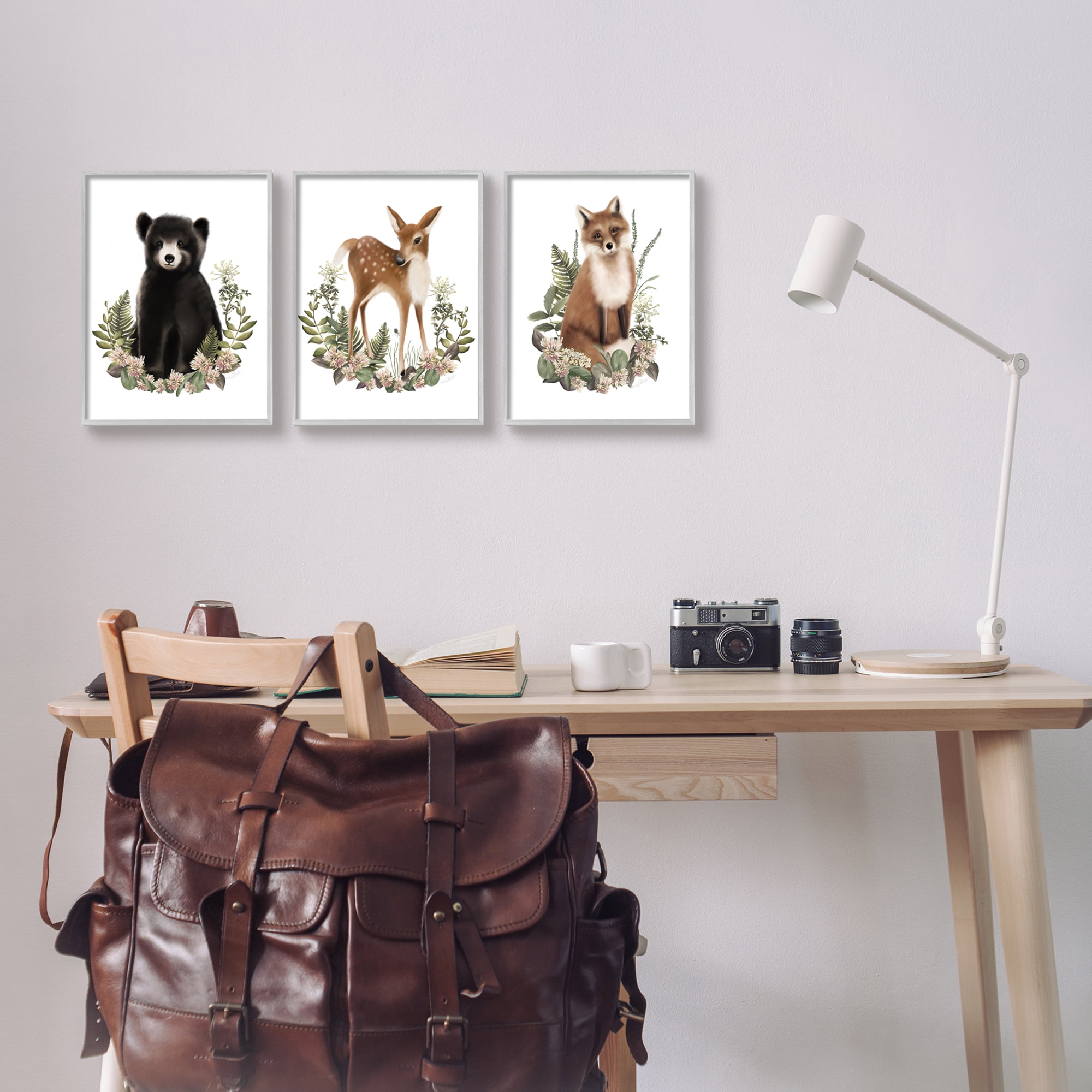 Stupell Industries Floral Woodland Animals Animals & Insects Painting Gray Framed Art Print Wall Art, 11 x 14