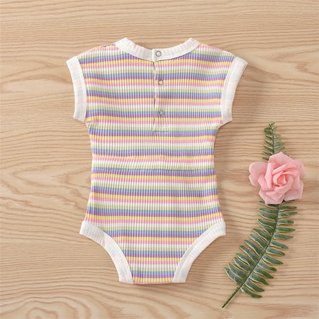 

kpoplk Toddler Outfits For Boys Baby Girls Boys Cotton Linen Romper Sleeveless Rainbow Bodysuit One Piece Jumpsuit Overalls Shorts(White)