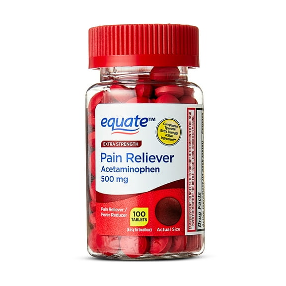 Equate Extra Strength Pain Reliever Acetaminophen Caplets, 500mg, Pain Reliever/Fever Reducer, 100 Count, Compare to Tylenol® Extra Strength Active Ingredient